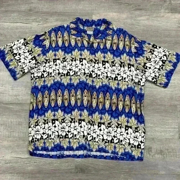 Aloha Hut Mens Hawaiian Button Up Short Sleeve Shirt Sz XL Blue - Mint EUC - Picture 2 of 14